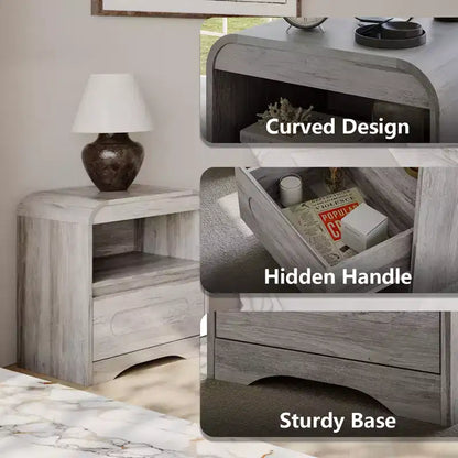 Night Stands for Bedroom Living Room with Drawer Storage Curved Bed Side Table