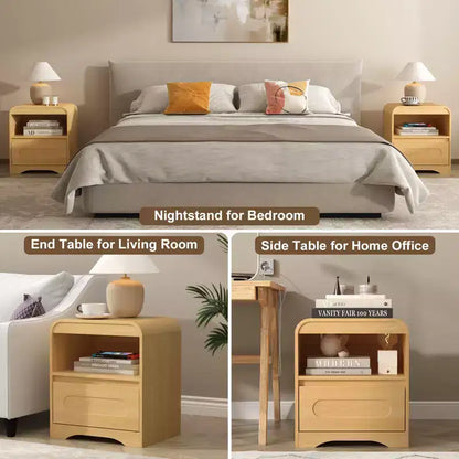 Night Stands for Bedroom Living Room with Drawer Storage Curved Bed Side Table