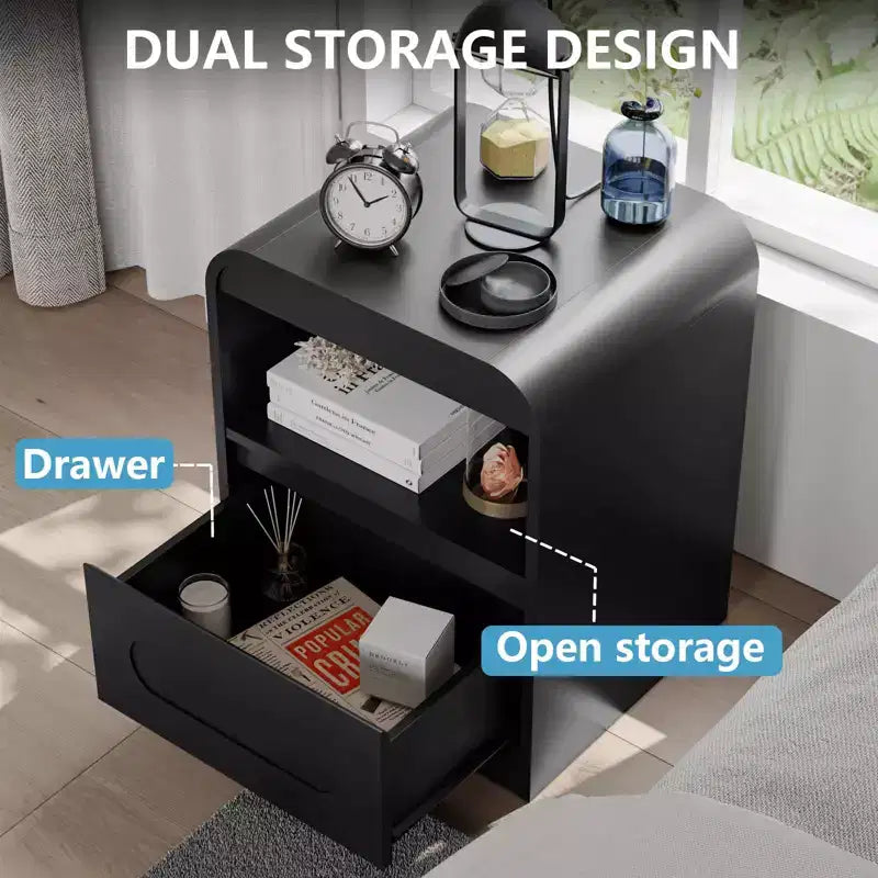 Night Stands for Bedroom Living Room with Drawer Storage Curved Bed Side Table
