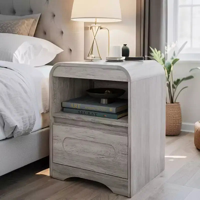 Night Stands for Bedroom Living Room with Drawer Storage Curved Bed Side Table