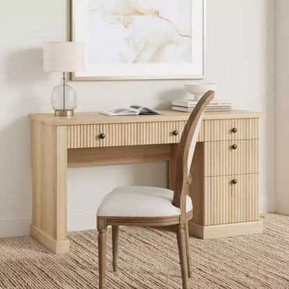GustoWave Fluted Home Office Desk Storage, 54 Modern Executive Desk, Wooden Computer Writing Desk with File Cabinet & Drawers