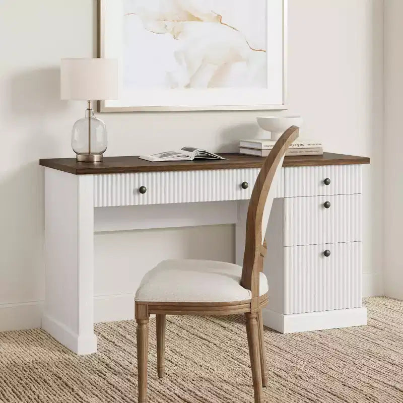 GustoWave Fluted Home Office Desk Storage, 54 Modern Executive Desk, Wooden Computer Writing Desk with File Cabinet & Drawers