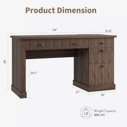 GustoWave Fluted Home Office Desk Storage, 54 Modern Executive Desk, Wooden Computer Writing Desk with File Cabinet & Drawers