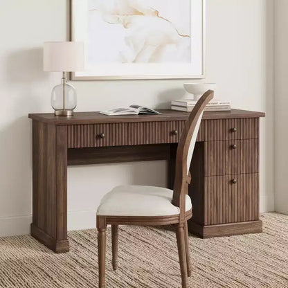 GustoWave Fluted Home Office Desk Storage, 54 Modern Executive Desk, Wooden Computer Writing Desk with File Cabinet & Drawers