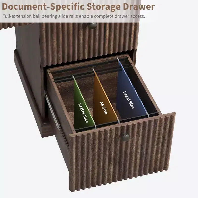 GustoWave Fluted Home Office Desk Storage, 54 Modern Executive Desk, Wooden Computer Writing Desk with File Cabinet & Drawers