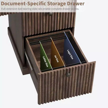 GustoWave Fluted Home Office Desk Storage, 54 Modern Executive Desk, Wooden Computer Writing Desk with File Cabinet & Drawers