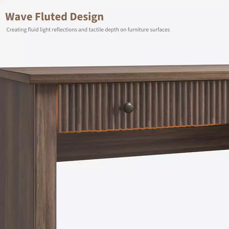 GustoWave Fluted Home Office Desk Storage, 54 Modern Executive Desk, Wooden Computer Writing Desk with File Cabinet & Drawers