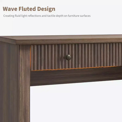 GustoWave Fluted Home Office Desk Storage, 54 Modern Executive Desk, Wooden Computer Writing Desk with File Cabinet & Drawers