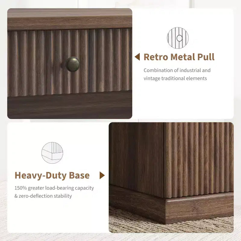 GustoWave Fluted Home Office Desk Storage, 54 Modern Executive Desk, Wooden Computer Writing Desk with File Cabinet & Drawers
