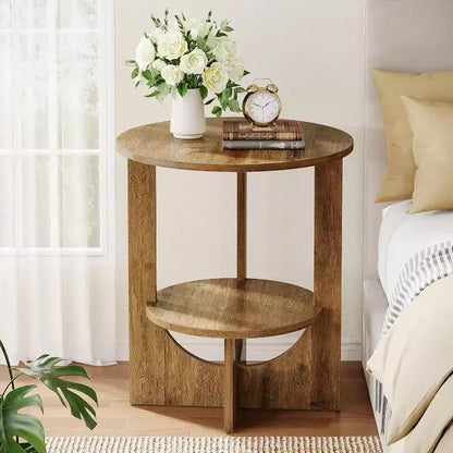 Lantine 2-Tier Round End Table with Storage, for Living Room, Bedroom & Small Spaces, Modern Narrow Nightstand, Easy Assembly, Brown