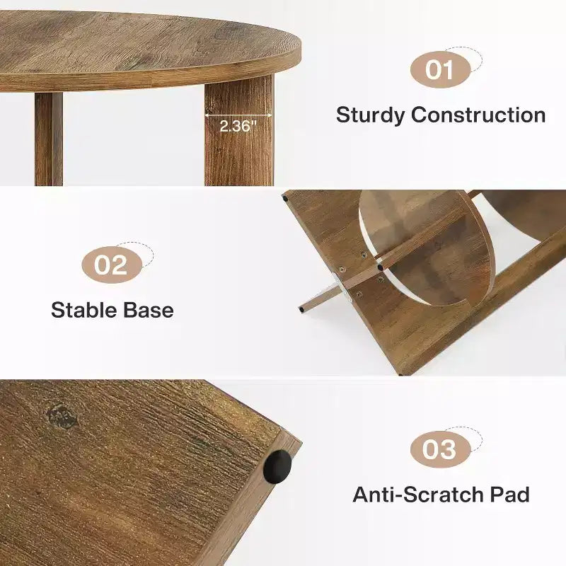 Lantine 2-Tier Round End Table with Storage, for Living Room, Bedroom & Small Spaces, Modern Narrow Nightstand, Easy Assembly, Brown