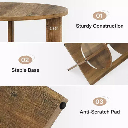 Lantine 2-Tier Round End Table with Storage, for Living Room, Bedroom & Small Spaces, Modern Narrow Nightstand, Easy Assembly, Brown