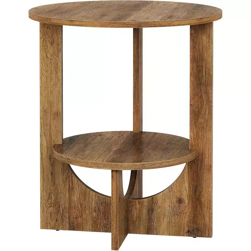 Lantine 2-Tier Round End Table with Storage, for Living Room, Bedroom & Small Spaces, Modern Narrow Nightstand, Easy Assembly, Brown