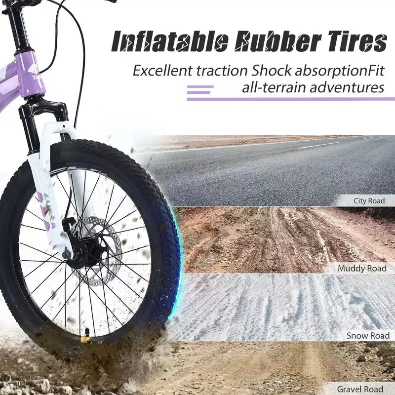 NAYSAYE Vélo VTT Cadre en acier durable avec fourche à suspension pour enfants, Violet, 54.33*22.44*32.48