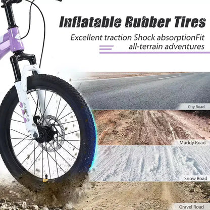 NAYSAYE Vélo VTT Cadre en acier durable avec fourche à suspension pour enfants, Violet, 54.33*22.44*32.48