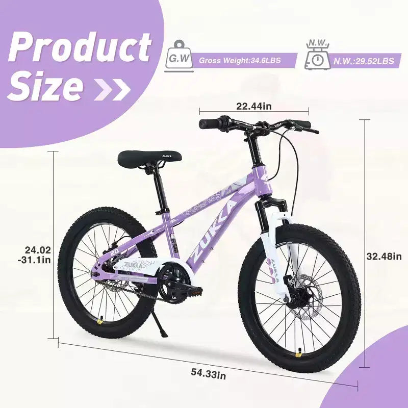 NAYSAYE Vélo VTT Cadre en acier durable avec fourche à suspension pour enfants, Violet, 54.33*22.44*32.48