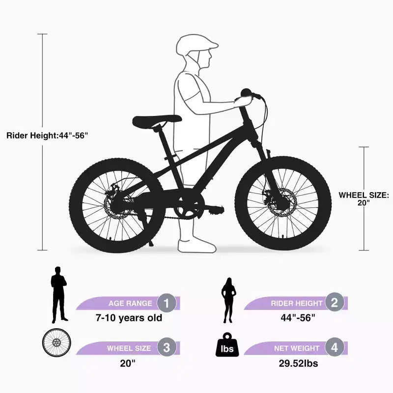 NAYSAYE Vélo VTT Cadre en acier durable avec fourche à suspension pour enfants, Violet, 54.33*22.44*32.48