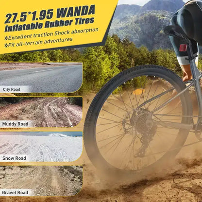 NAYSAYE 27.5 Inch 8 Speed MTB Mountain Bike with Front Suspension Durable Steel Frame for Men Women Terrain Adventures, Grey, 68.5*27.1*40.55