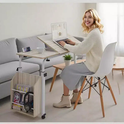 Acekool Overbed Table with Wheels, Adjustable Height & Length, Heavy-Duty Mobile Laptop Cart & Dining Table for Bedroom, Hospital, Home, Living Room