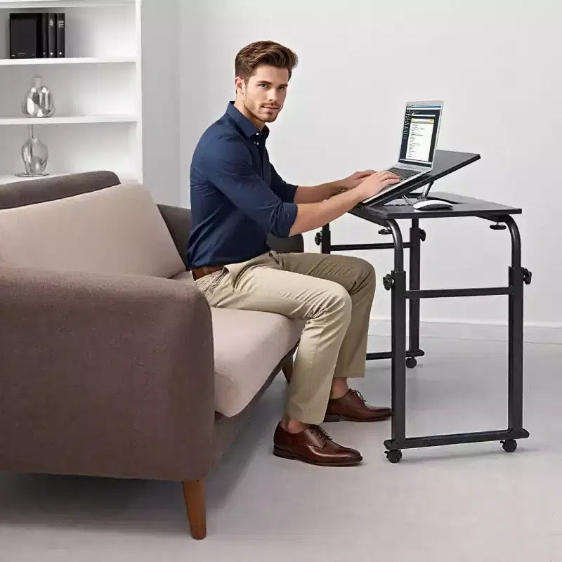 Acekool Overbed Table with Wheels, Adjustable Height & Length, Heavy-Duty Mobile Laptop Cart & Dining Table for Bedroom, Hospital, Home, Living Room
