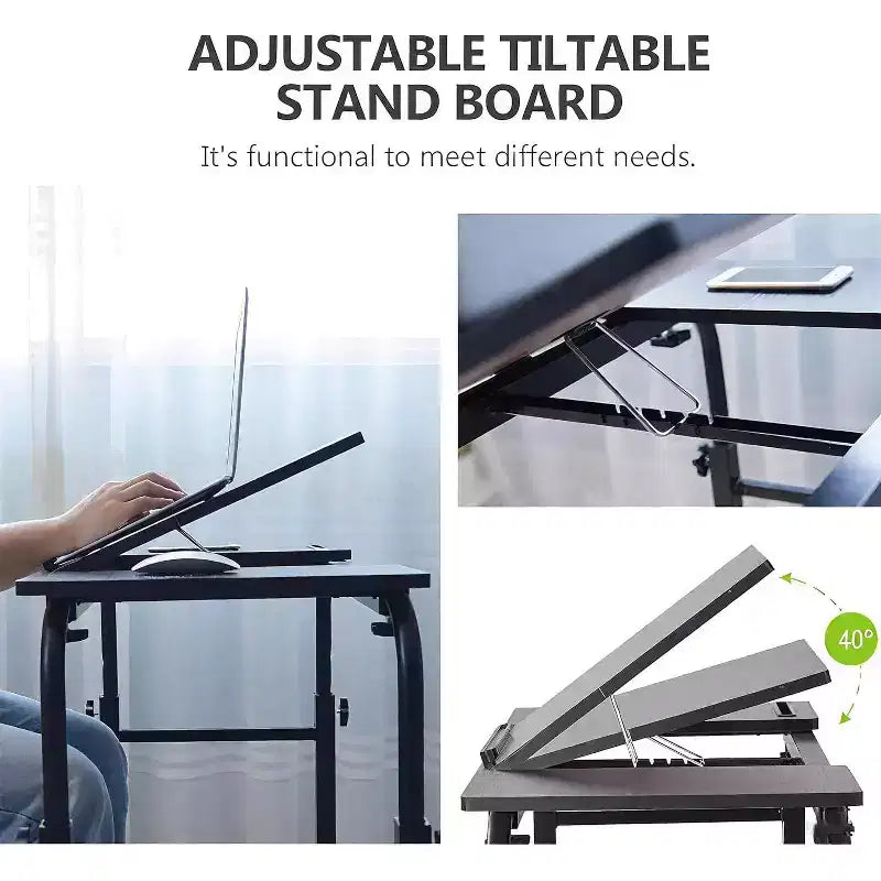 Acekool Overbed Table with Wheels, Adjustable Height & Length, Heavy-Duty Mobile Laptop Cart & Dining Table for Bedroom, Hospital, Home, Living Room