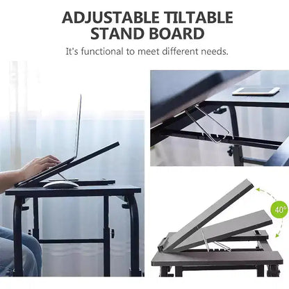 Acekool Overbed Table with Wheels, Adjustable Height & Length, Heavy-Duty Mobile Laptop Cart & Dining Table for Bedroom, Hospital, Home, Living Room