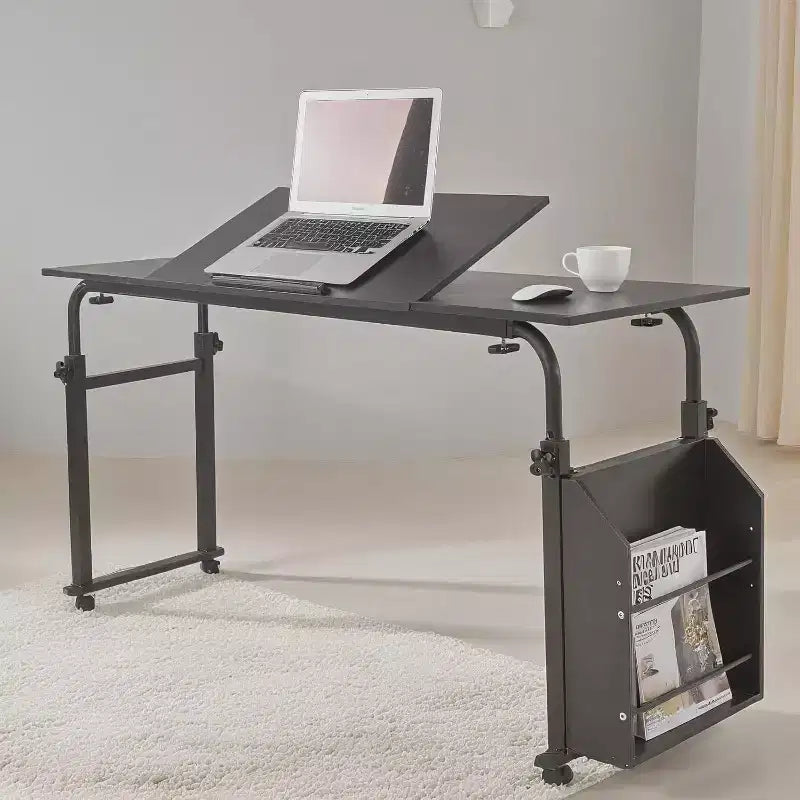 Acekool Overbed Table with Wheels, Adjustable Height & Length, Heavy-Duty Mobile Laptop Cart & Dining Table for Bedroom, Hospital, Home, Living Room