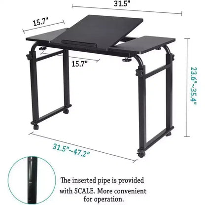 Acekool Overbed Table with Wheels, Adjustable Height & Length, Heavy-Duty Mobile Laptop Cart & Dining Table for Bedroom, Hospital, Home, Living Room