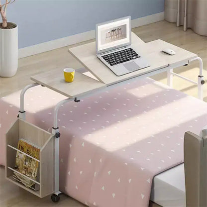 Acekool Overbed Table with Wheels, Adjustable Height & Length, Heavy-Duty Mobile Laptop Cart & Dining Table for Bedroom, Hospital, Home, Living Room