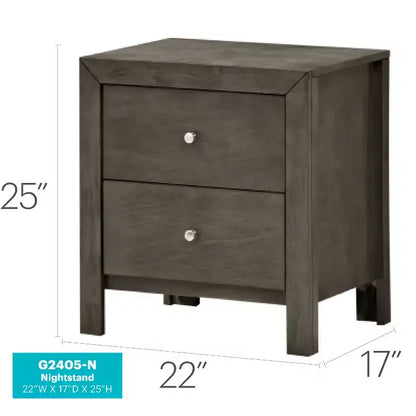 HomeStock Grey Nightstand 25x22x17 with Two Spacious Drawers, Compact Bedside Table for Bedroom Storage and Transitional Style Decor