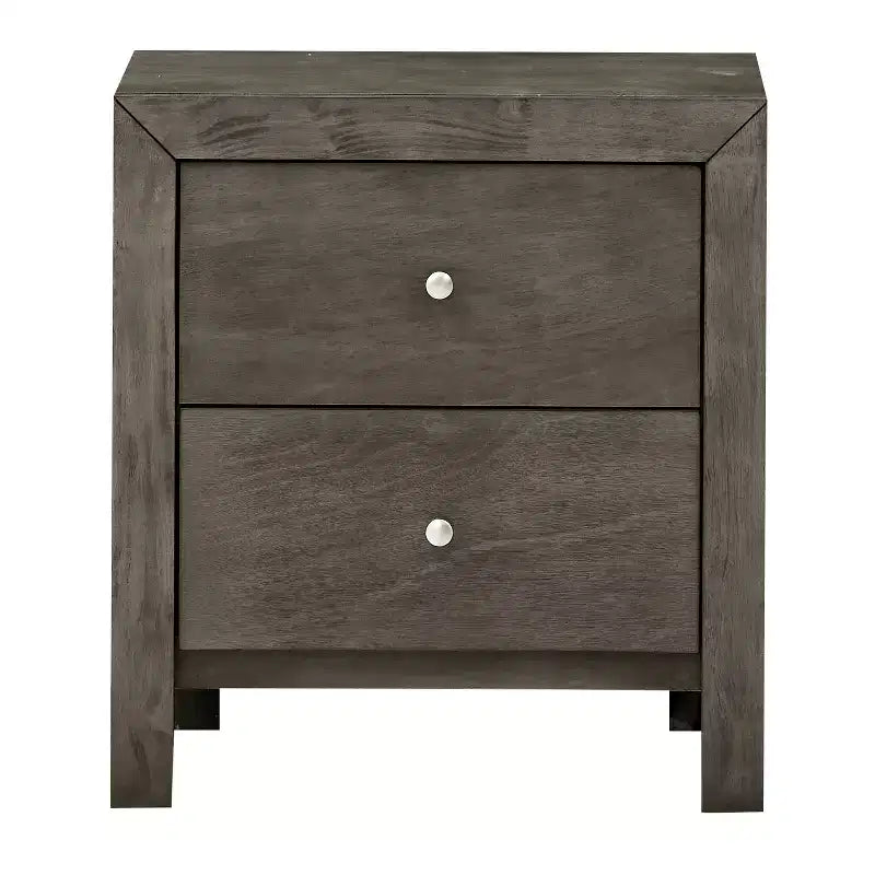 HomeStock Grey Nightstand 25x22x17 with Two Spacious Drawers, Compact Bedside Table for Bedroom Storage and Transitional Style Decor
