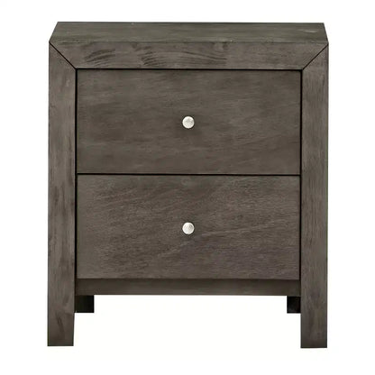 HomeStock Grey Nightstand 25x22x17 with Two Spacious Drawers, Compact Bedside Table for Bedroom Storage and Transitional Style Decor
