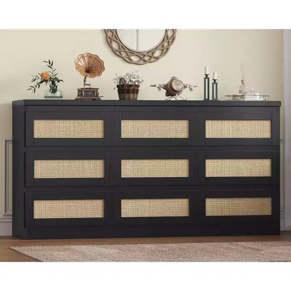 9 Drawer Dresser for Bedroom,63 Inch Long Dressers & Rattan Chest of Drawers,Boho Style,Modern Dresser for,Living Room,Entryway,Bedroom