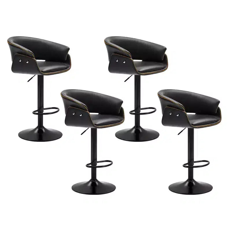 KERDOM Bar Stools Set of 4, Modern Adjustable Swivel Bar Chairs, Faux Leather Upholstered Adjustable Height for Living Room, Black