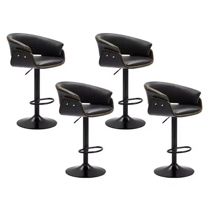 KERDOM Bar Stools Set of 4, Modern Adjustable Swivel Bar Chairs, Faux Leather Upholstered Adjustable Height for Living Room, Black
