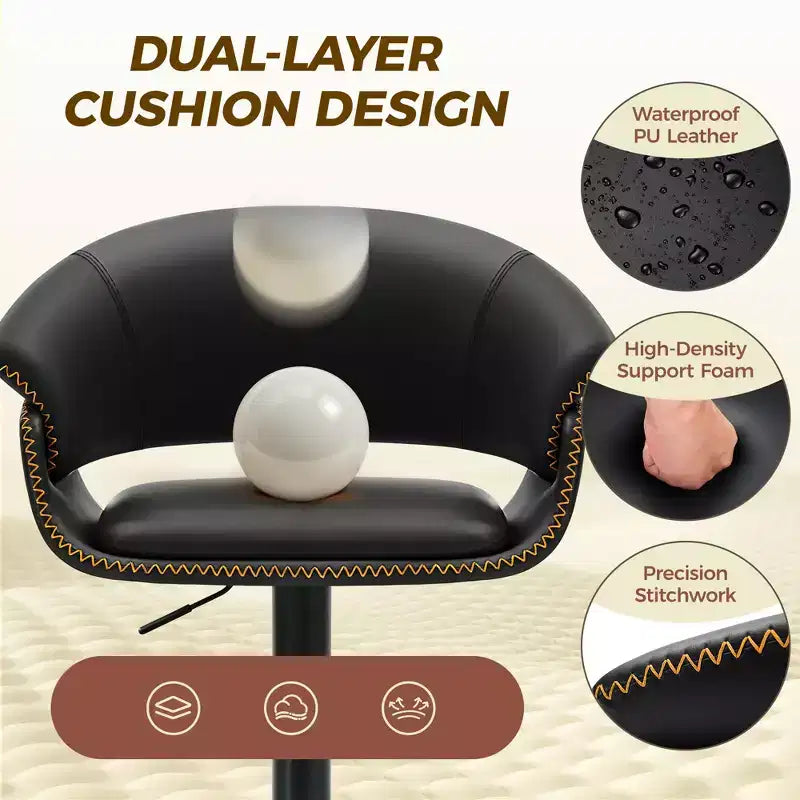 KERDOM Lot de 4 tabourets de bar, chaises de bar pivotantes modernes réglables, hauteur réglable rembourrée en similicuir pour salon, noir