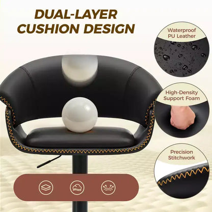 KERDOM Lot de 4 tabourets de bar, chaises de bar pivotantes modernes réglables, hauteur réglable rembourrée en similicuir pour salon, noir