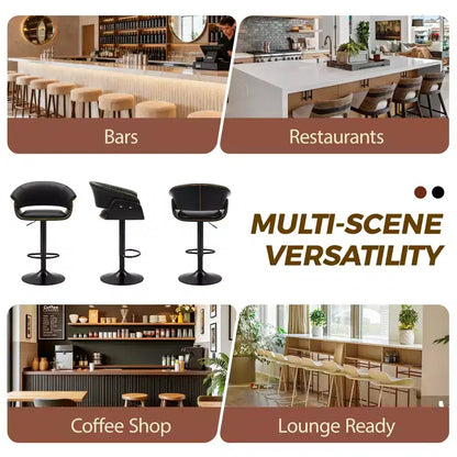 KERDOM Lot de 4 tabourets de bar, chaises de bar pivotantes modernes réglables, hauteur réglable rembourrée en similicuir pour salon, noir