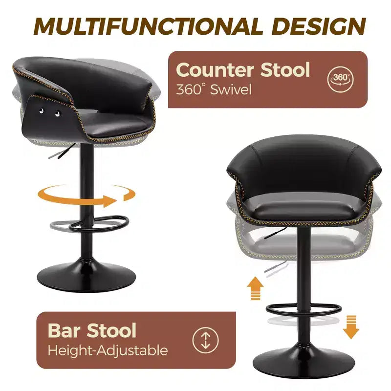 KERDOM Lot de 4 tabourets de bar, chaises de bar pivotantes modernes réglables, hauteur réglable rembourrée en similicuir pour salon, noir