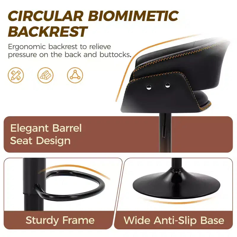 KERDOM Lot de 4 tabourets de bar, chaises de bar pivotantes modernes réglables, hauteur réglable rembourrée en similicuir pour salon, noir