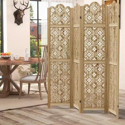 MAYEERTY 63*67 in Wood Room Divider Folding Privacy Screen Freestanding Partition for Indoor, 4-Panels, Brown