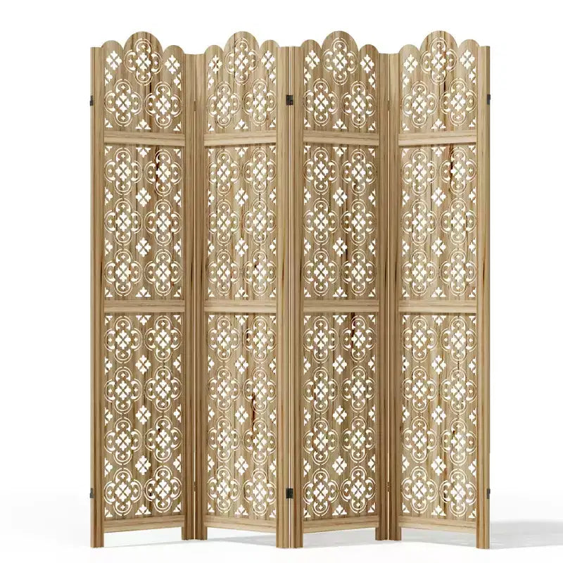 MAYEERTY 63*67 in Wood Room Divider Folding Privacy Screen Freestanding Partition for Indoor, 4-Panels, Brown
