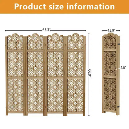 MAYEERTY 63*67 in Wood Room Divider Folding Privacy Screen Freestanding Partition for Indoor, 4-Panels, Brown