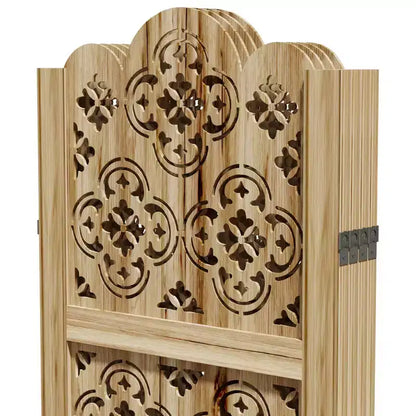 MAYEERTY 63*67 in Wood Room Divider Folding Privacy Screen Freestanding Partition for Indoor, 4-Panels, Brown