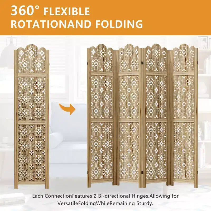 MAYEERTY 63*67 in Wood Room Divider Folding Privacy Screen Freestanding Partition for Indoor, 4-Panels, Brown