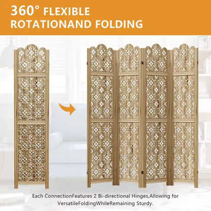 MAYEERTY 63*67 in Wood Room Divider Folding Privacy Screen Freestanding Partition for Indoor, 4-Panels, Brown