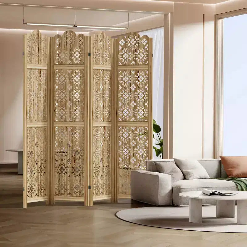 MAYEERTY 63*67 in Wood Room Divider Folding Privacy Screen Freestanding Partition for Indoor, 4-Panels, Brown