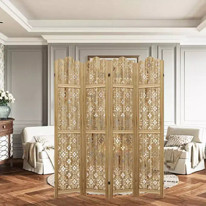 MAYEERTY 63*67 in Wood Room Divider Folding Privacy Screen Freestanding Partition for Indoor, 4-Panels, Brown