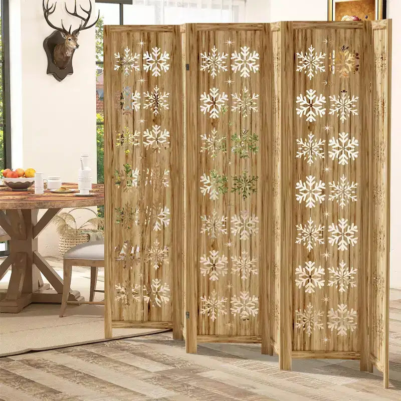MAYEERTY 95*67 in Wood Room Divider Folding Privacy Screen Freestanding Partition for Indoor, 6-Panels, Brown