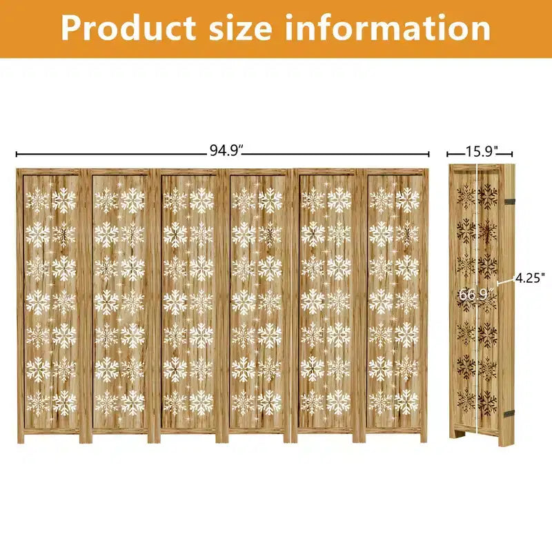 MAYEERTY Paravent en bois de 95*67 po, Cloison Autoportante Pliante pour Intérieur, 6 Panneaux, Marron